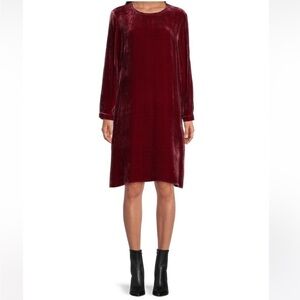 NWT Eileen Fisher Ruby Crew Neck Velvet Silk Long Sleeve Shift Dress Tunic $348